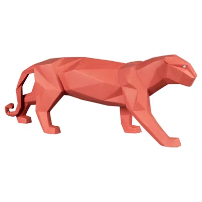 Pre-owned Lladrò Panther Figurine. Coral Matte In Red