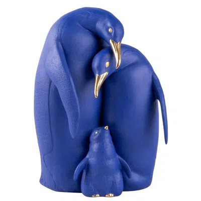 Pre-owned Lladrò Lladró Penguin Family Sculpture, Limited Edition, Blue And Gold