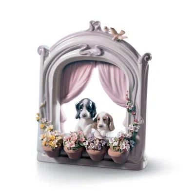 Lladrò Please Come Home Dogs Figurine In Pink,white