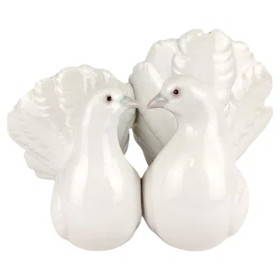Pre-owned Lladrò Lladro Porcelain 'couple Of Doves' Birds Sculpture By Antonio Ballester In Gray