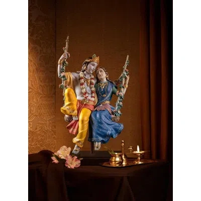 Lladrò Radha Krishna On A Swing In Yellow,blue,brown,red