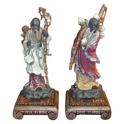 Pre-owned Lladrò Rare Pair Of Lladro Chinese Farmer Porcelain Figurines In Gray