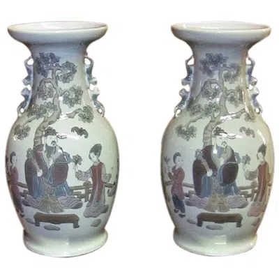 Pre-owned Lladrò Rare Pair Of Lladro Porcelain Mandarin Vases In Gray