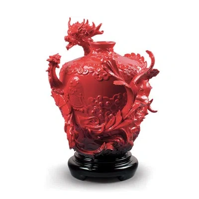 Lladrò Red/black 12.6" Porcelain Table Vase In Black;red