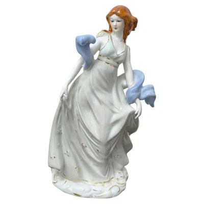 Pre-owned Lladrò Romantic European Porcelain Lady Figurine With Gilt Accents, 32 Cm In Gray