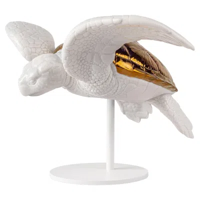 Pre-owned Lladrò Sea Turtle I 'white-copper' Sculpture In Gray