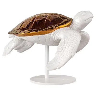 Pre-owned Lladrò Sea Turtle Ii 'white-copper' Sculpture In Gray