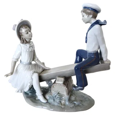 Pre-owned Lladrò See-saw "columpio Feliz" Lladro (retired) Spain Porcelain Sculpture W/box C1978 In Gray