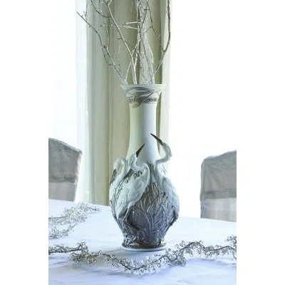 Lladrò Silver/white 13.75" Porcelain Table Vase In White;silver