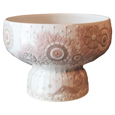 Pre-owned Lladrò Spanish Lladro Porcelain Floral Large Centerpiece Vase In Sand