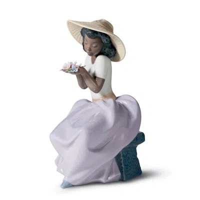 Lladrò Sweet Fragrance Girl Figurine In Brown,purple,white