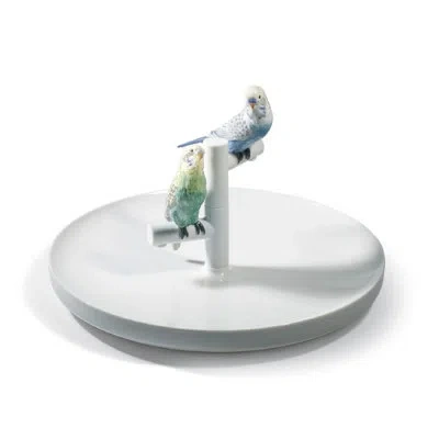 Lladrò The Parrot Party Porcelain Contemporary Decorative Plate In White In White,blue,green