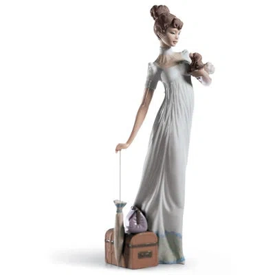 Lladrò Traveling Companions Woman Figurine In White,brown