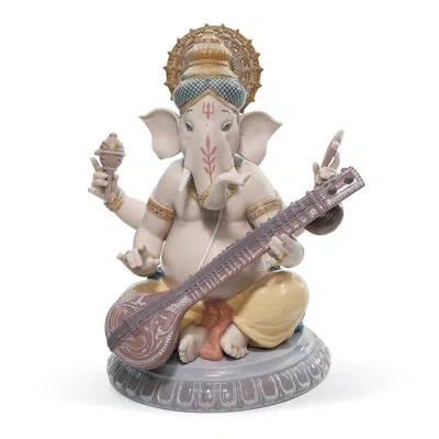Lladrò Veena Ganesha Figurine In Ivory,gold