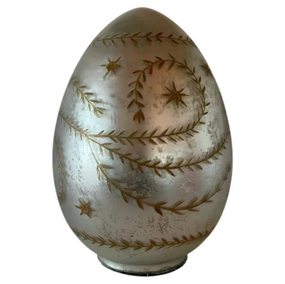 Pre-owned Lladrò Vintage 13-inch Hand-painted Mercury Glass Style Decorative Egg Sculpture In Gray