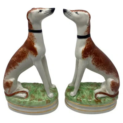 Pre-owned Lladrò Vintage Fitz And Floyd Ceramic Staffordshire Hunting Dog Bookends In Gray
