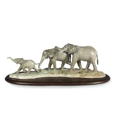 Lladrò We Follow In Your Steps Elephants Figurine In Multi