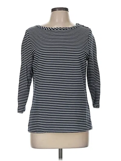 Pre-owned L.l.bean 3/4 Sleeve Top Black Stripes Pattern Boatneck Tops