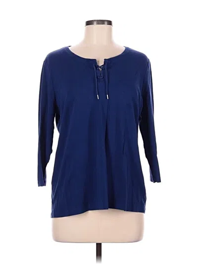 Pre-owned L.l.bean 3/4 Sleeve Top Blue Keyhole Neckline Tops