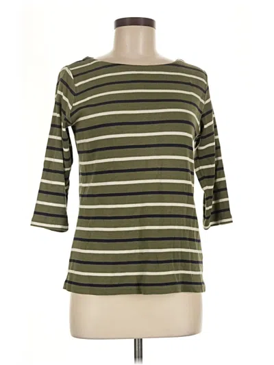 Pre-owned L.l.bean 3/4 Sleeve Top Green Stripes Pattern Boatneck Tops