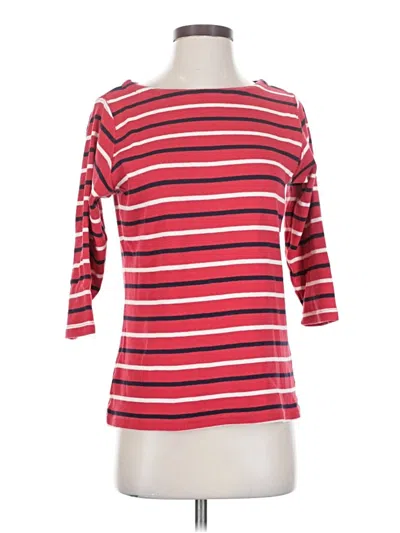 Pre-owned L.l.bean 3/4 Sleeve Top Red Stripes Pattern Boatneck Tops