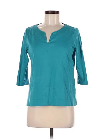 Pre-owned L.l.bean 3/4 Sleeve Top Teal Open Neckline Tops In Blue