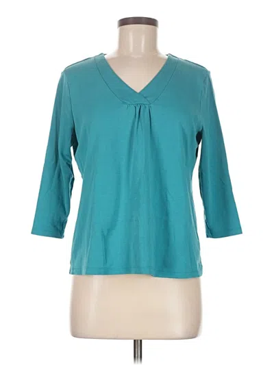 Pre-owned L.l.bean 3/4 Sleeve Top Teal V Neck Tops In Blue