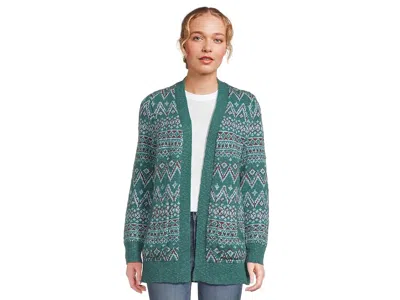 L.l.bean Cotton Ragg Sweaters Open Cardigan Fair Isle In Green