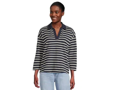 L.l.bean Heritage Mariner Top Split-neck Polo Three-quarter-sleeve Stripe