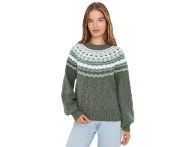 L.l.bean L. L.bean Cotton Ragg Relaxed Crew Neck Sweater Yoke Fair Isle Women's Sweater Thyme Fair Isle: Lg