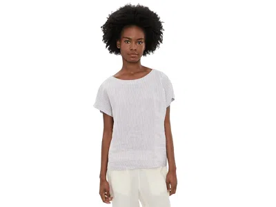 L.l.bean L. L.bean Premium Washable Linen Short Sleeve Striped Shirt Women's Clothing Soft Sand Stripe: Xs In White