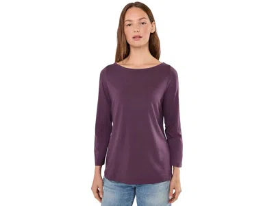 L.l.bean L. L.bean Soft Stretch Supima T-shirts Boatneck Bracelet Sleeve Women's Clothing Eggplant: Xl, Cotto In Purple
