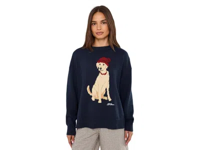 L.l.bean L. L.bean The Original Double L Crew Neck Novelty Sweater Women's Sweater Classic Navy Holiday Dog:  In Blue