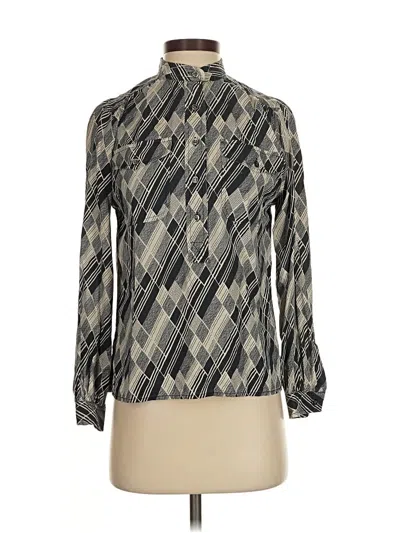 Pre-owned L.l.bean Long Sleeve Silk Top Gray Argyle Pattern Mock Neckline Tops