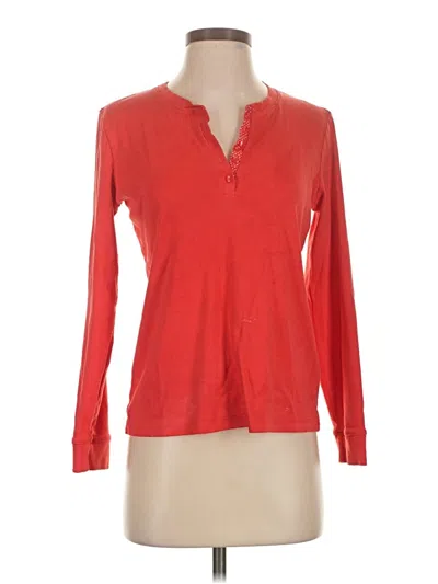 Pre-owned L.l.bean Long Sleeve Top Red V-neck Tops