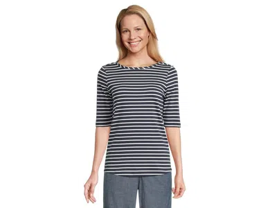 L.l.bean Pima Cotton T-shirts Boatneck Elbow Sleeve Stripe In Blue