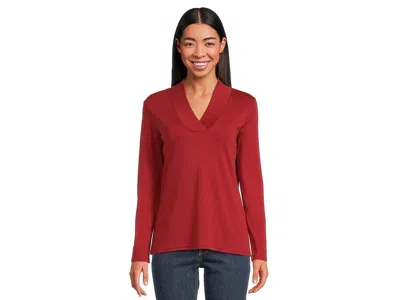 L.l.bean Pima Shawl Long-sleeve Cotton T-shirts In Red