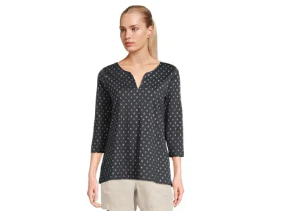 L.l.bean Pima Tops Split-neck Tunic 3/4 Sleeve Print In Black
