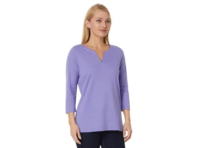 L.l.bean Pima Tops Split-neck Tunic 3/4 Sleeve In Purple