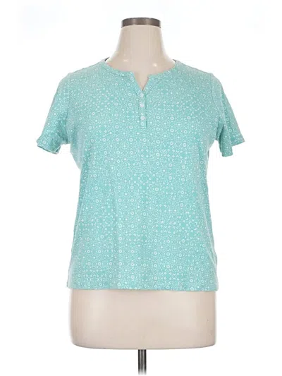 Pre-owned L.l.bean Short Sleeve Top Teal Keyhole Neckline Tops