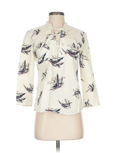 Pre-owned L.l.bean Signature 3/4 Sleeve Blouse In White