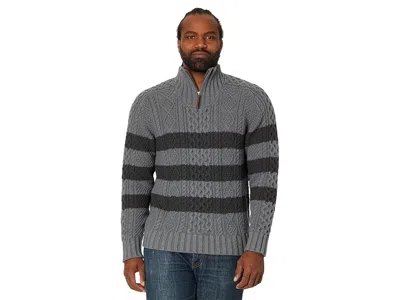 L.l.bean Signature Cotton Fisherman Sweater 1/4 Stripe In Gray