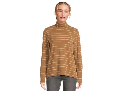 L.l.bean Soft Stretch Supima Turtleneck Long Sleeve Stripe In Brown