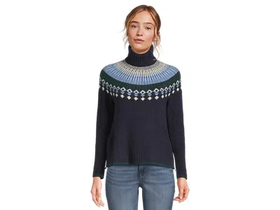 L.l.bean Supersoft Waffle Sweater Turtleneck Fair Isle In Blue