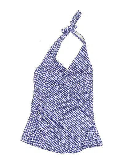 Pre-owned L.l.bean Swimsuit Top Blue Houndstooth Pattern Swimwear