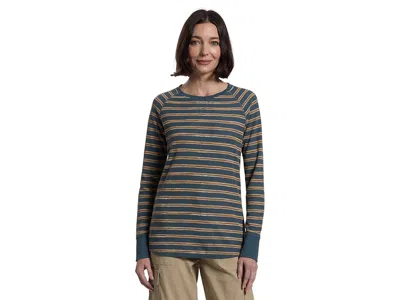 L.l.bean Unshrinkable Mini-waffle T-shirts Long Sleeve Crew Neck Stripe In Blue