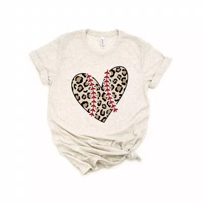 Lld Supply Women's Leopard Baseball Heart Short Sleeve Graphic Tee In Oatmeal In Beige