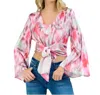 Llove Bowtie Crop Flare Sleeve Top In Pink In Pink