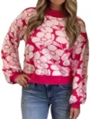 Llove Long Sleeve Floral Sweater In Pink