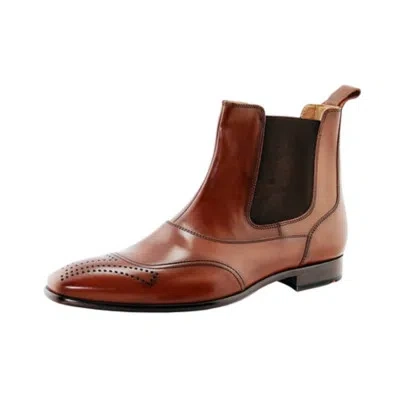Pre-owned Lloyd Russel Made In Germany Mens Medallion Toe Leather Dress Boot Shoes Brown
